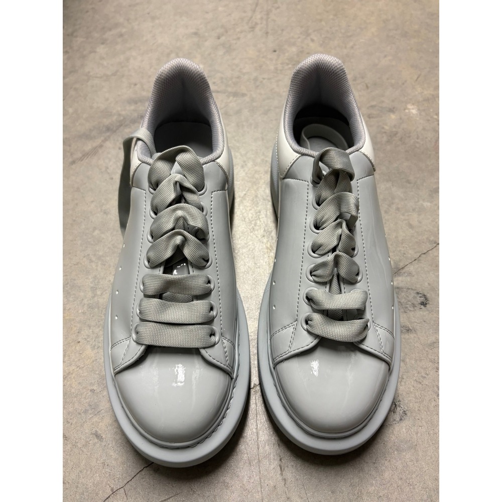 Alexander McQueen Oversized Sneakers Grey Patent Leather Platform Shoes 38
